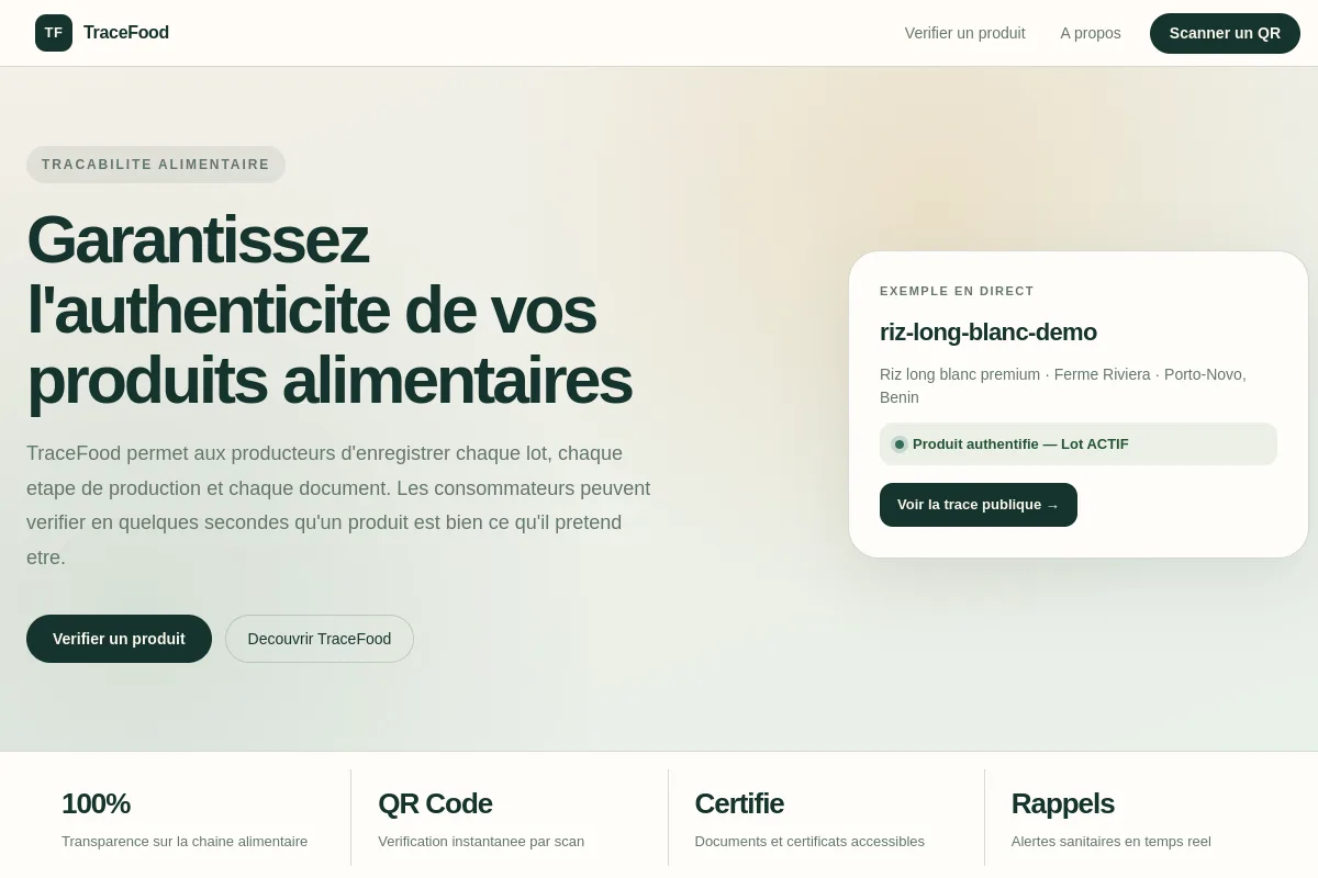 Aperçu du site TraceFood
